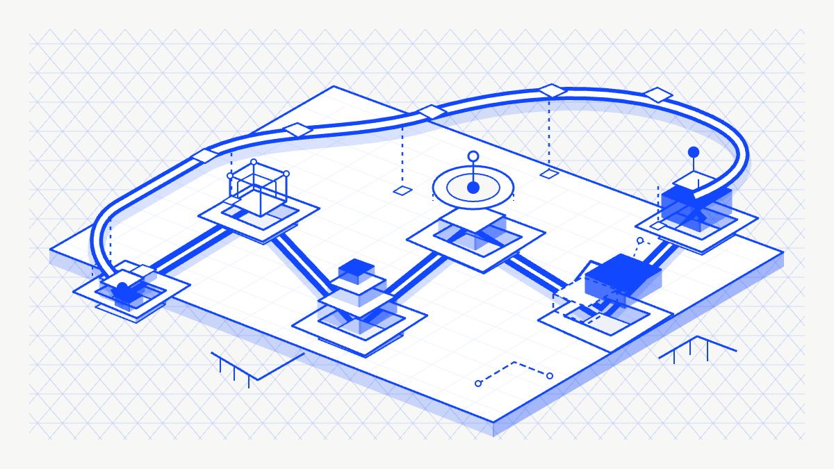 Blue architectural diagram showing AI workflows connected across a shared company changelog system.