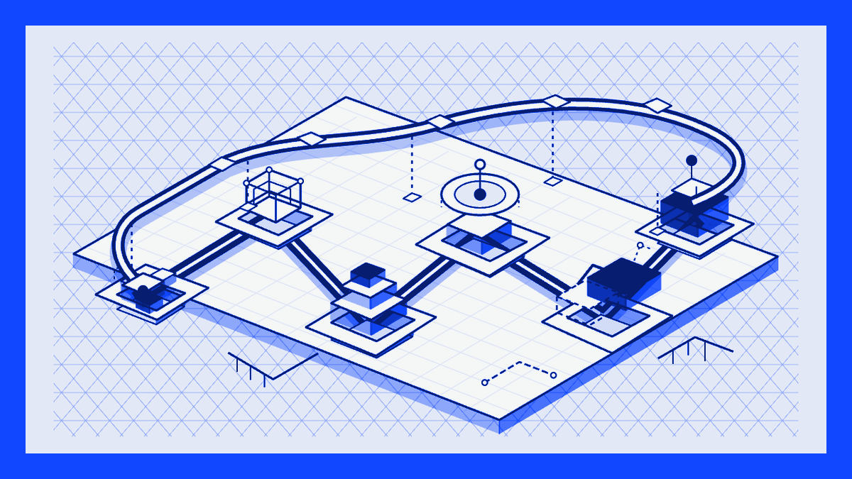Workcraft-blue systems diagram representing a shared company changelog for AI workflows.