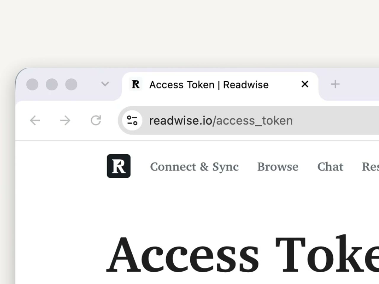Readwise access-token page before any private token is displayed.