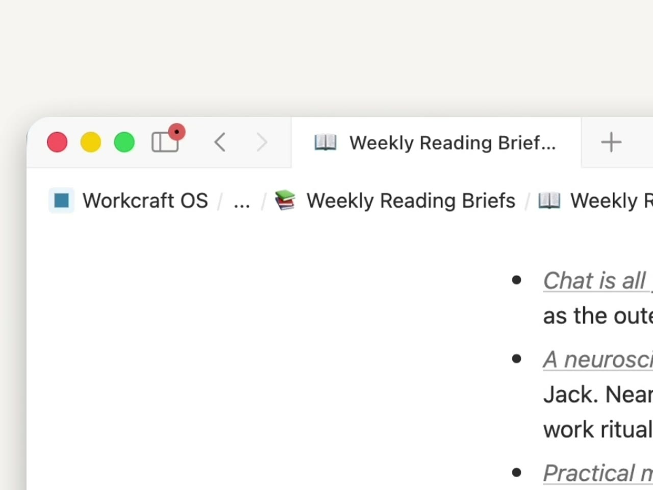 Completed weekly reading brief produced from the synced Reader and Readwise databases.